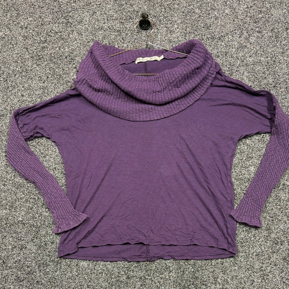 Michael Stars Top Womens OS Purple Cowl Neck Dolman Ribbed Knit 4638 Soft Basic